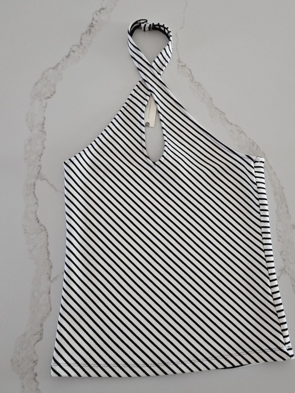 NWT Anthropologie Black & White Striped Halter Tank Top